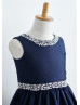 Beaded Navy Blue Taffeta Knee Length Flower Girl Dress Beaded Navy Blue Taffeta Knee Length Flower Girl Dress